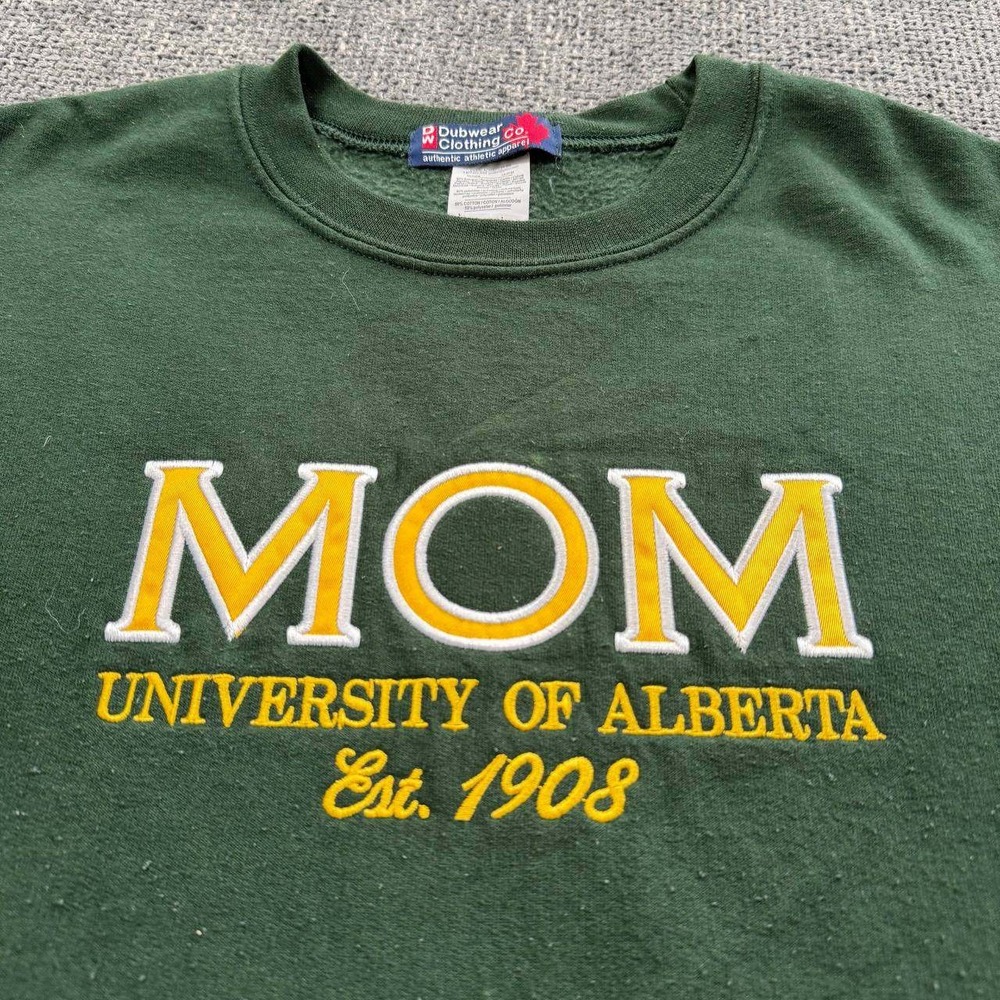 Gildan MOM Sweatshirt Womens Large Green Varsity Embroidered Crewneck Pullover - Picture 4 of 9